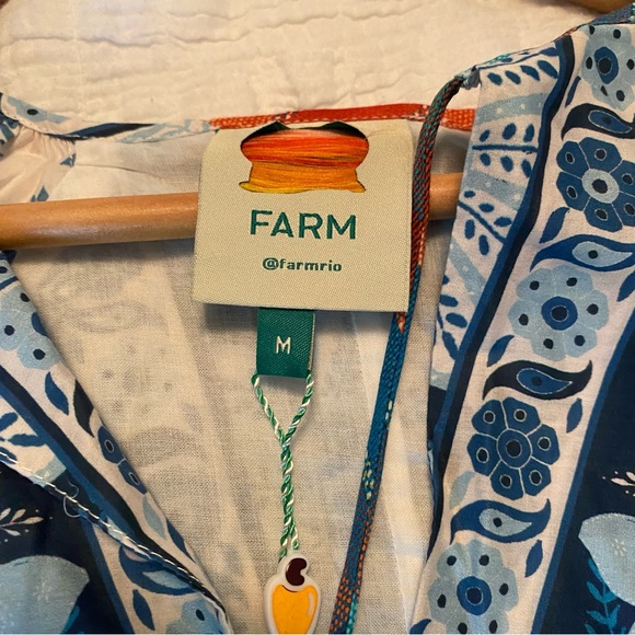 FARM RIO BLUE PALMS BALLOON SLEEVE DRESS SIZE MEDIUM NEW with TAGS - Picture 10 of 16